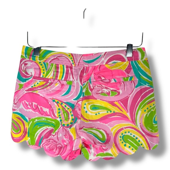 Lilly Pulitzer Buttercup Shorts Flamingo Print Scalloped Hem Bright Size 00 - Picture 4 of 11